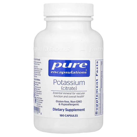 Калій (цитрат), Potassium (citrate), Pure Encapsulations, для підтримки функцій нервів та м'язів, надниркових залоз, гормонів,, фото 1