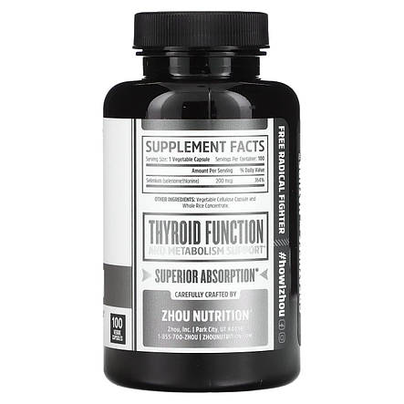Селен, Selenium, Zhou Nutrition, 200 мкг, 100 вегетаріанських капсул, фото 3