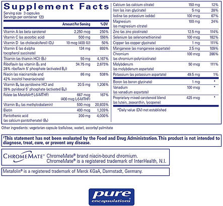 Мультивітаміни / мінерали, Nutrient 950, Pure Encapsulations, формула, 360 капсул, фото 3