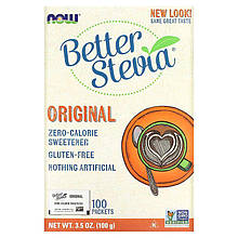 Стевія, BetterStevia, Now Foods, підсолоджувач з нульовою калорійністю, оригінальний, 100 пакетів, 100 г