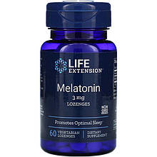 Мелатонін, Melatonin, Life Extension, 3 мг, 60 льодяників