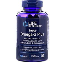 Омега-3 супер +, Super Omega-3 Plus, Life Extension, 120 капсул