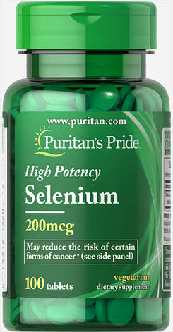 Селен, Selenium, Puritan's Pride, 200 мкг, 100 таблеток, фото 1
