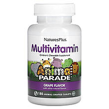Вітаміни для дітей, Multi-Vitamin and Mineral, Nature's Plus, Animal Parade, смак винограду, 180 тварин