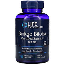 Гінкго білоба, Ginkgo Biloba, Life Extension, сертифікований екстракт, 120 мг, 365 капсул