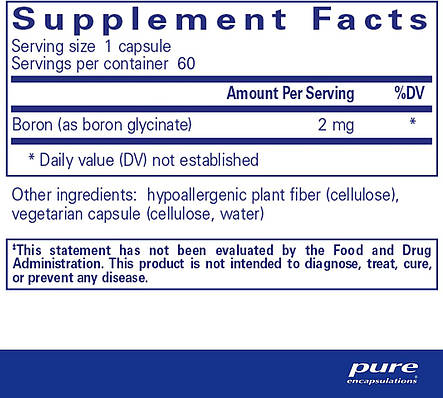 Бор (гліцинат), Boron (glycinate), Pure Encapsulations, для балансу гормонів, міцності і здоров'я кісток, сполучної тканини і, фото 3