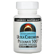 Хром ультра піколінат, Chromium Picolinate, Source Naturals, 500 мкг, 120 таблеток
