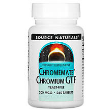 Хром, Chromemate Chromium GTF, Source Naturals, 200 мкг, 240 таб.
