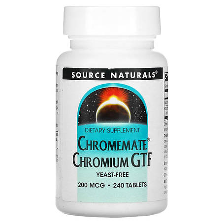 Хром, Chromemate Chromium GTF, Source Naturals, 200 мкг, 240 таб., фото 1