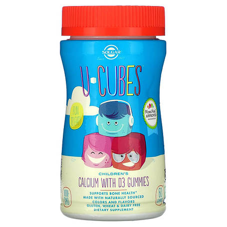 Кальцій з вітаміном Д3 для дітей, U-Cubes, Children's Calcium With D3, Solgar, смак рожевого лимонаду, чорниці, полуниці, 60, фото 1