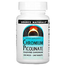 Хром піколінат, Chromium Picolinate, Source Naturals, 200 мкг, 240 таб.