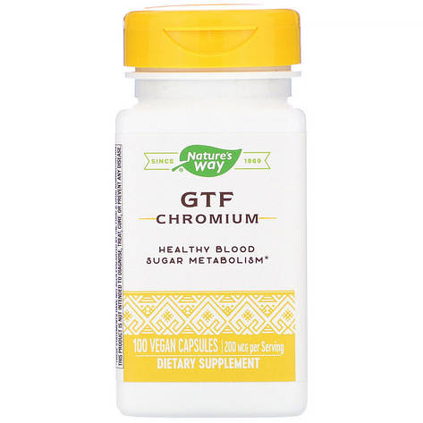Хром, полінікотінат, GTF Chromium, Nature's Way, 200 мкг, 100 капсул, фото 1