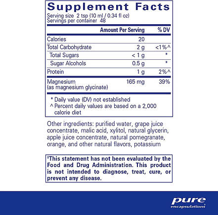 Гліцинат магнію (рідина), Magnesium Glycinate, Pure Encapsulations, підтримує здоров'я опорно-рухового апарату та серцево-судинної, фото 3
