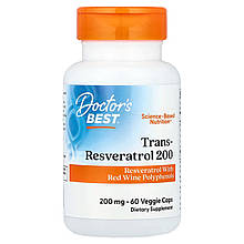 Ресвератрол, Trans-Resveratrol 200, Doctor's Best, 200 мг, 60 вегетаріанських капсул