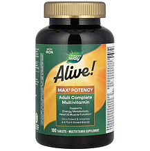Мультивітаміни із залізом, Adult Complete Multivitamin, Natures Way, Alive! для дорослих, 3 таблетки на день, 180 таблеток
