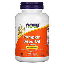 Гарбузова олія, Pumpkin Seed Oil, NOW Now Foods, 1000 мг, 100 гелевих капсул (500 мг в одній гелевій капсулі)