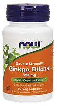 Гінкго білоба, Ginkgo Biloba, Now Foods, подвійна сила, 120 мг, 50 вегетаріанських капсул