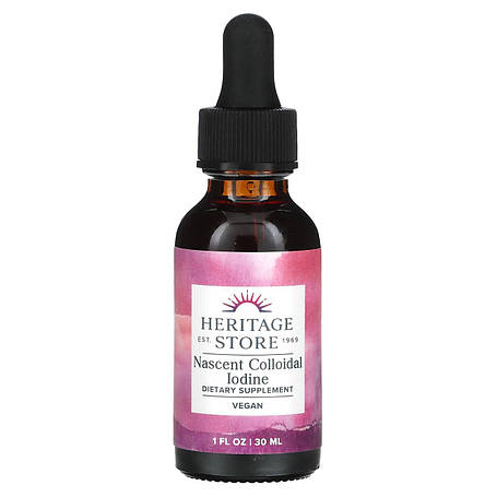 Атомарний йод, колоїдний, Nascent Iodine Colloidal, Heritage Store, 246 мкг, 30 мл, фото 1