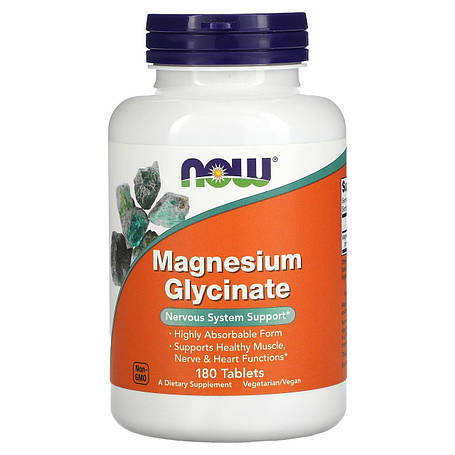 Магній гліцинат, Magnesium Glycinate, Now Foods, 200 мг, 180 таблеток (100 мг у таблетці), фото 1