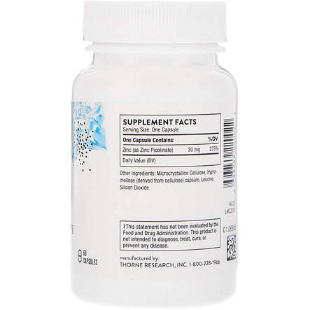 Цинк піколінат посилений, Zinc Picolinate, Thorne, 30 мг, 60 капсул, фото 3