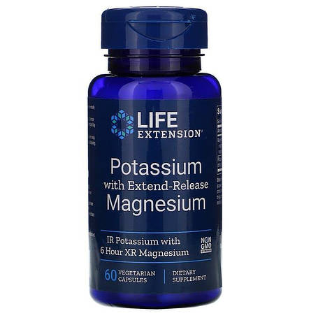 Калій з магнієм, Potassium with Extend-Release Magnesium, Life Extension, пролонгованої дії, 60 вегетаріанських капсул, фото 1