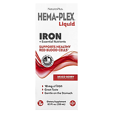 Комплекс вітамінів та мінералів із залізом, Hema-Plex® Liquid, Nature's Plus, ягідний мікс, 250 мл