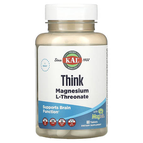 Магній L-треонат, Magnesium L-Threonate, KAL, для мозку, 2000 мг, 60 таблеток, фото 1