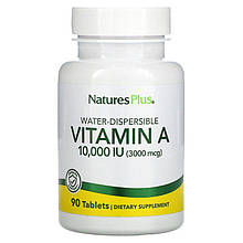 Вітамін А, Vitamin A, Nature's Plus, водорозчинний, 10000 МО (3000 мкг), 90 таблеток