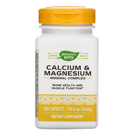 Кальцій та магній, Calcium & Magnesium Mineral Complex, Nature's Way, 750 мг, 100 капсул (250 мг у капсулі), фото 1