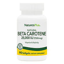 Бета-каротин натуральний, Natural Beta Carotene, Nature's Plus, 25000 МО (7500 мкг), 90 гелевих капсул
