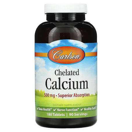 Кальцій хелат, Chelated Calcium, Carlson, 250 мг, 180 таблеток, фото 1