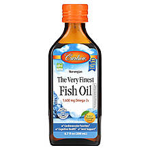Риб'ячий жир, The Very Finest Fish Oil, Carlson, норвезький, вищої якості, натуральний апельсин, 200 мл