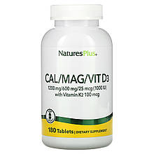 Кальцій, магній і вітамін D3 і K2, Cal / Mag / Vit D3, Vitamin K2, Nature's Plus, 180 таблеток