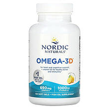 Риб'ячий жир омега-D3 (лимон), Omega-3D, Nordic Naturals, 1000 мг, 120 капсул