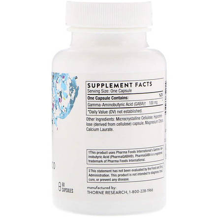 Гамма-аміномасляна кислота, PharmaGABA-100, Thorne, 60 капсул, фото 2