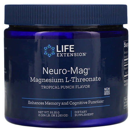 Магній треонат, Magnesium L-Threonate, Neuro-Mag, Life Extension, тропічний пунш, 93,35 г, фото 1