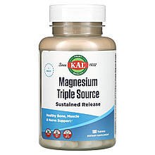 Магній, Magnesium Triple Source SR, KAL, 500 мг, 100 таблеток