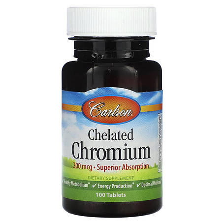 Хром хелат, Chelated Chromium, Carlson, 200 мкг, 100 таблеток, фото 1