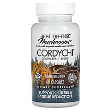 Кордицепс та рейші, Cordychi, Fungi Perfecti Host Defense, зниження стресу та втоми, 60 вегетаріанських капсул