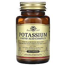 Калій, Potassium, Solgar, амінокислотний комплекс, 100 таблеток