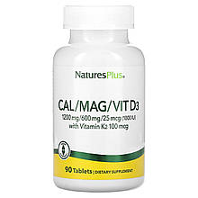 Кальцій, магній, вітамін D3 з вітаміном K2, Cal/Mag/Vit D3 with Vitamin K2, NaturesPlus, 90 таблеток