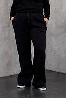 Штани Aksan жіночі спортивні фліс прямі палаццо кишені 50 чорні
