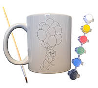 Набір для творчості кружка розмальовка Кошеня на повітряній кульці 330 мл біла (КР0070)