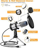Комп'ютерний мікрофон Elegiant конденсаторний USB для стрімінгу та запису звуку з поп-фільтром та штативом