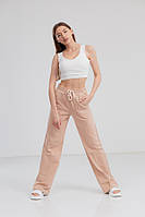Штани Aksan жіночі палаццо прямі спортивні двонитка кишені 40 бежеві