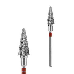 Фреза твердосплавна конус Staleks Expert (червона насічка 6 x 14мм) для апаратного манікюру та педикюру