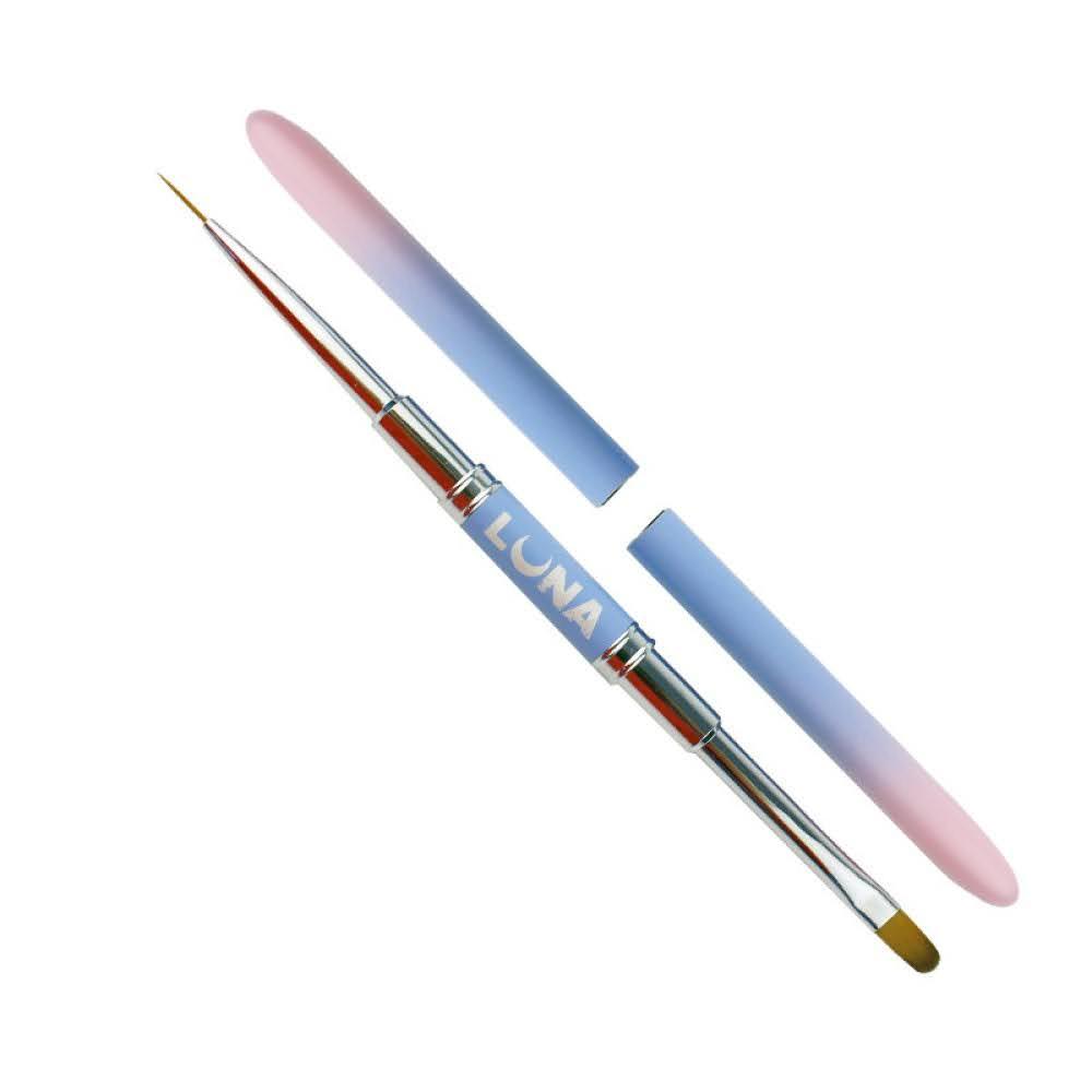 Двосторонній пензлик LunaMoon (овальний для гелю + тонкий для малювання) для нігтів з ковпачком, фото 1