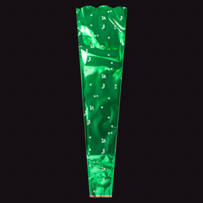 Упаковка для квітів 70*7*20см металева плівка для букетів конусні пакети зелений візерунок 100штук, фото 1