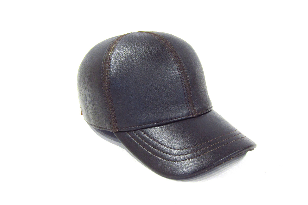 Чоловіча бейсболка з натуральноі шкіри теля коричневого кольору на флісі DAVANI 94003