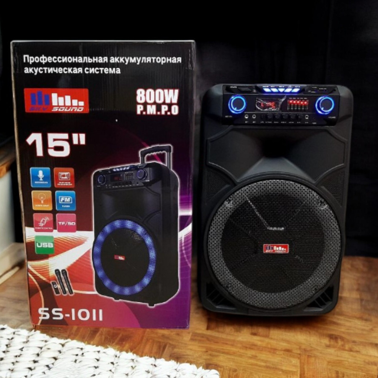 Акустична колонка з мікрофоном Колонка акумуляторна з підсвіткою SkySound Акустична система SS